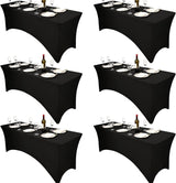 6PCS 6-FT Spandex Table Cover,Spandex Elastic Tablecloth,Rectangular Cocktail Tablecloth, Tight Anti-Wrinkle Black Table Clothes Washable for Craft Exhibitions/Wedding/Birthday Party