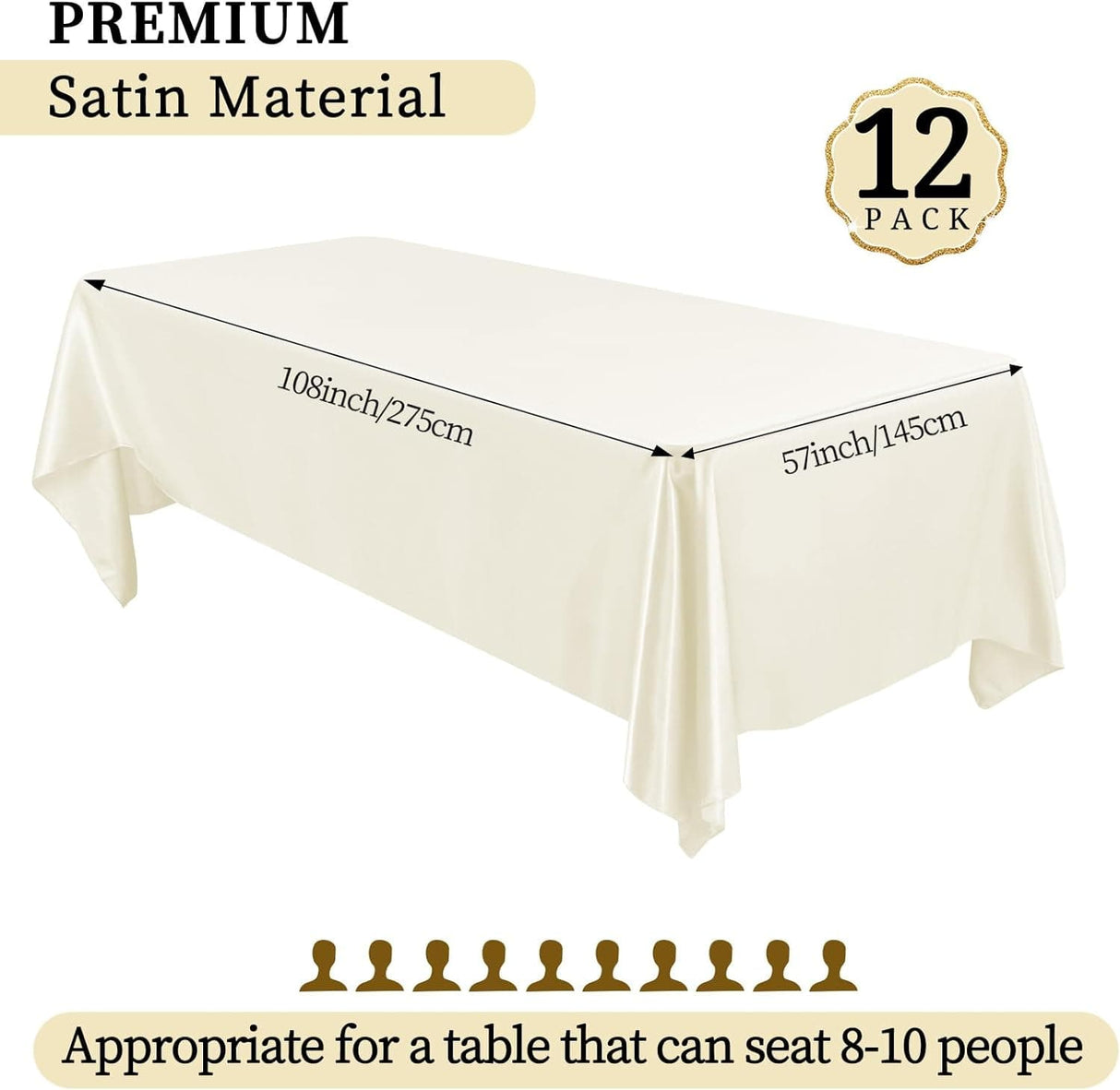 6/12 Pack  Satin Tablecloth 57 x 108 Inch Overlay Satin Table Cover Premium Rectangle Bright Silk Tablecloth Smooth Fabric Table Decoration for Wedding Banquet Party Birthday Events Restaurant
