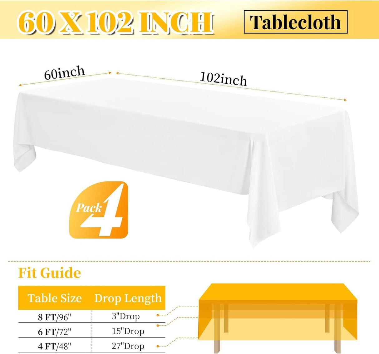 2/4/6 Pack Tablecloth  Polyester Table Cloth for 6 Foot Rectangle Tables,Stain and Wrinkle Resistant Washable Fabric Table Covers Polyester Red Table Clothes for Wedding,Party,Banquet