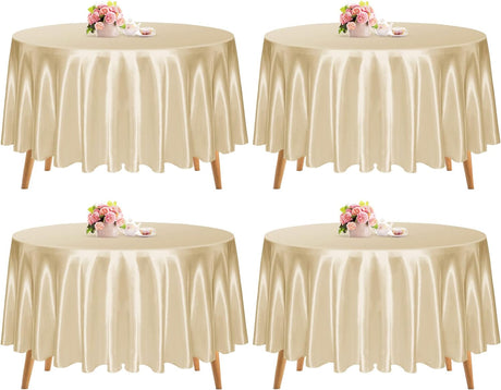 Round Satin Tablecloth 4 PCS Rose Gold Silky Satin Table Cover Linens 274cm/108Inch for Buffet Table Parties Holiday Dinner Wedding Banquet Decoration