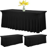 6ft Spandex Table Skirt Fitted Black Stretch Tablecloth,One-Piece Wrinkle-Resistant Ruffles Design,Perfect for Rectangle Tables Banquets Parties Wedding