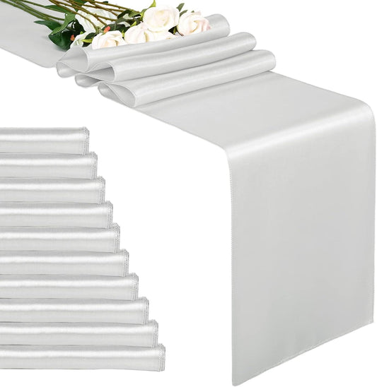 10-Pack 12 x 108 inches Satin Table Runner Light Silver