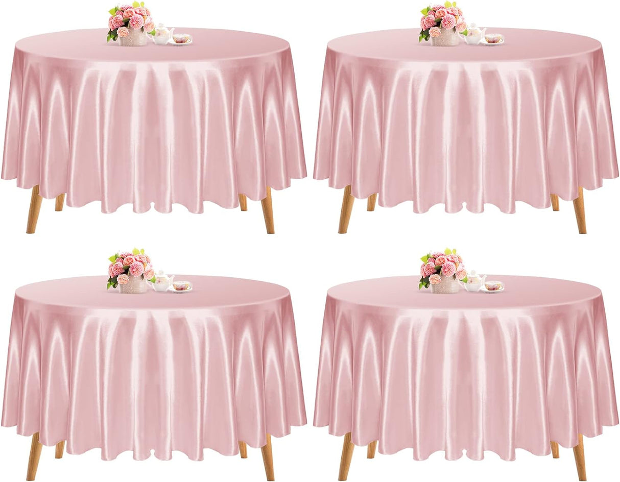 Round Satin Tablecloth 4 PCS Champagne Silky Satin Table Cover Linens 274cm/108Inch for Buffet Table Parties Holiday Dinner Wedding Banquet Decoration