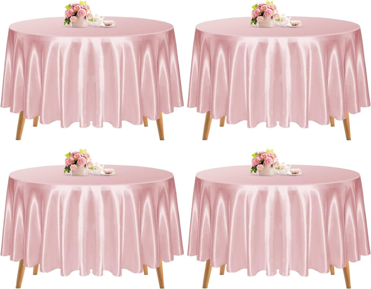 4 Packs Satin Tablecloth 108 Inch Round Silky White Satin Tablecloth 108inch Bright Tablecloth Smooth Fabric Table Decoration for Parties Holiday Wedding Birthday