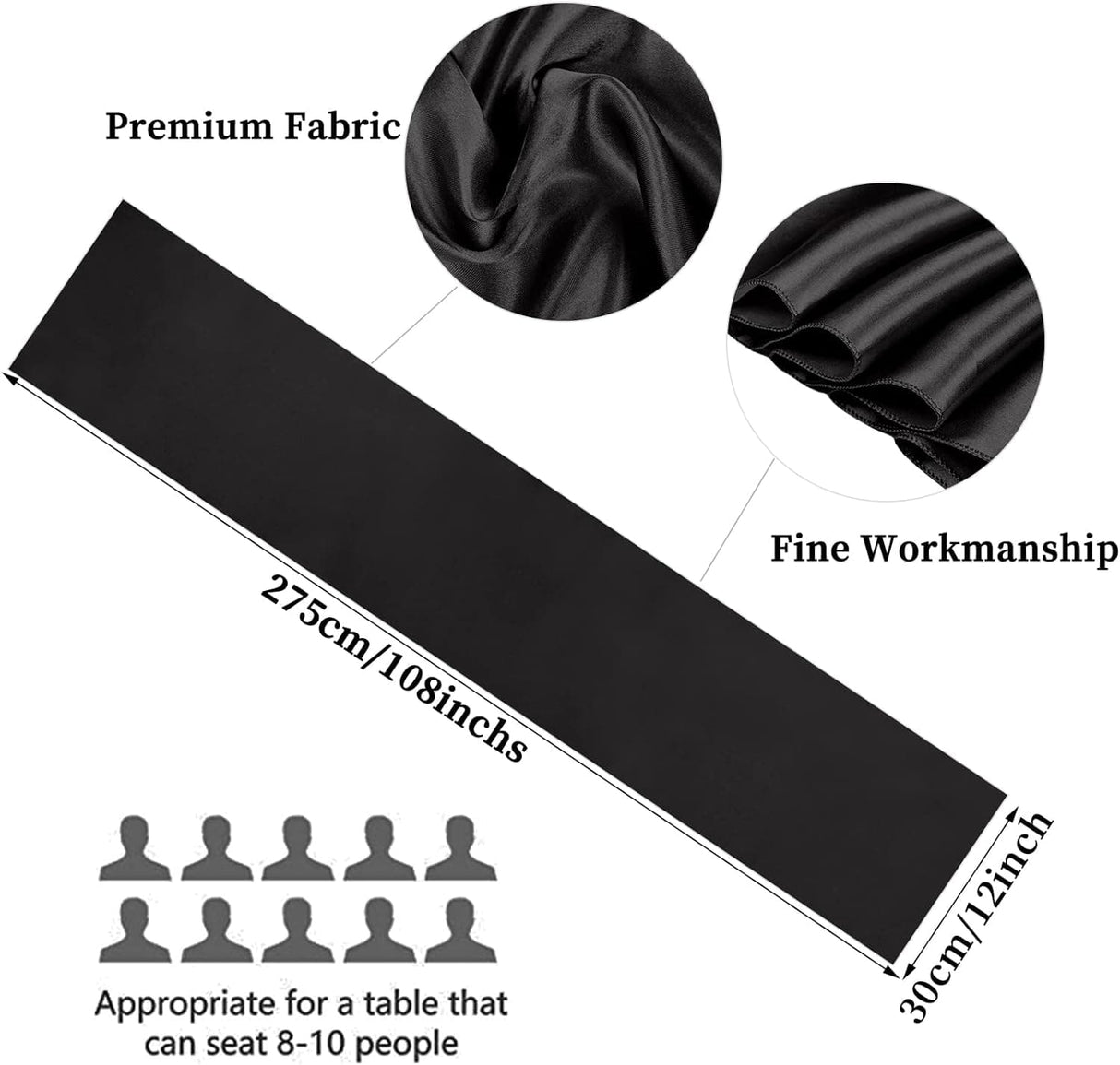 10-Pack 12 x 108 inches Long Premium Satin Table Runner for Wedding, Decorations for Birthday Parties, Banquets, Graduations, Engagements, Table Runners fit Rectange and Round Table
