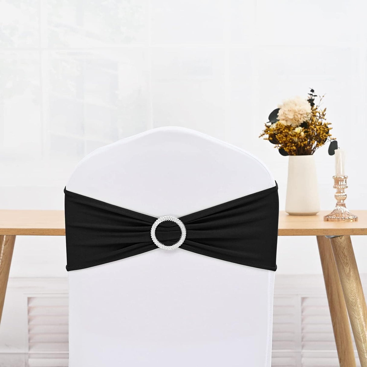 Pack of 60 Spandex Chair Sashes Stretch Chair Band Sashes with Buckle, Elastic Chair Cover Bows for Wedding Reception, Chair Bows Ties for Wedding Banquet Events Party Chairs Decoration