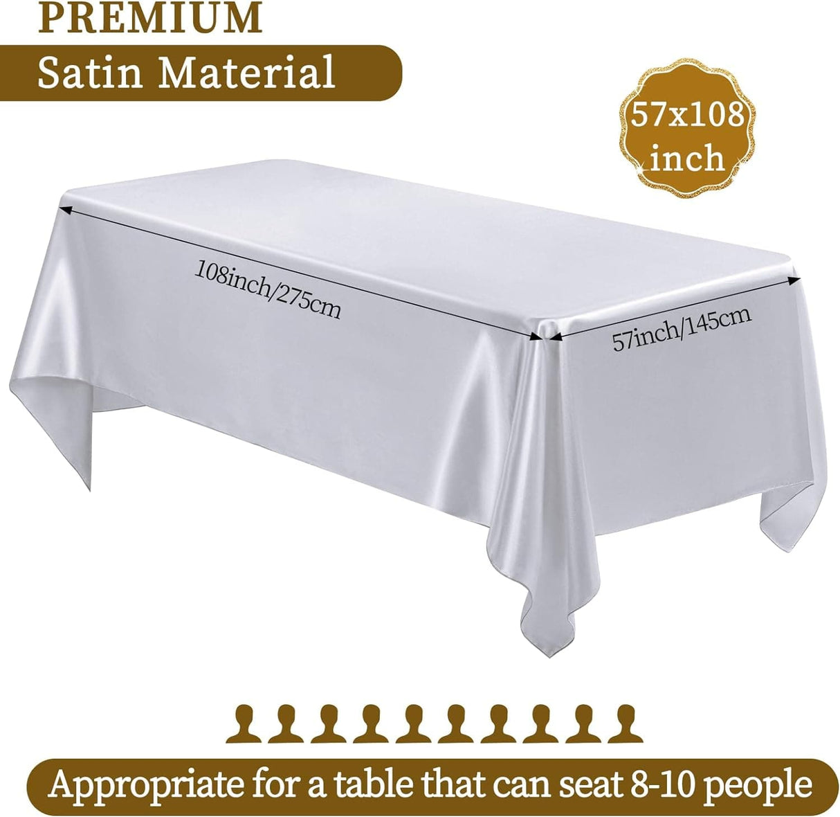 12 Packs Satin Tablecloth 57 x 108 Inch Overlay Satin Table Cover Premium Rectangle Bright Silk Tablecloth Smooth Fabric Table Decoration for Wedding Banquet Party Birthday Events Restaurant