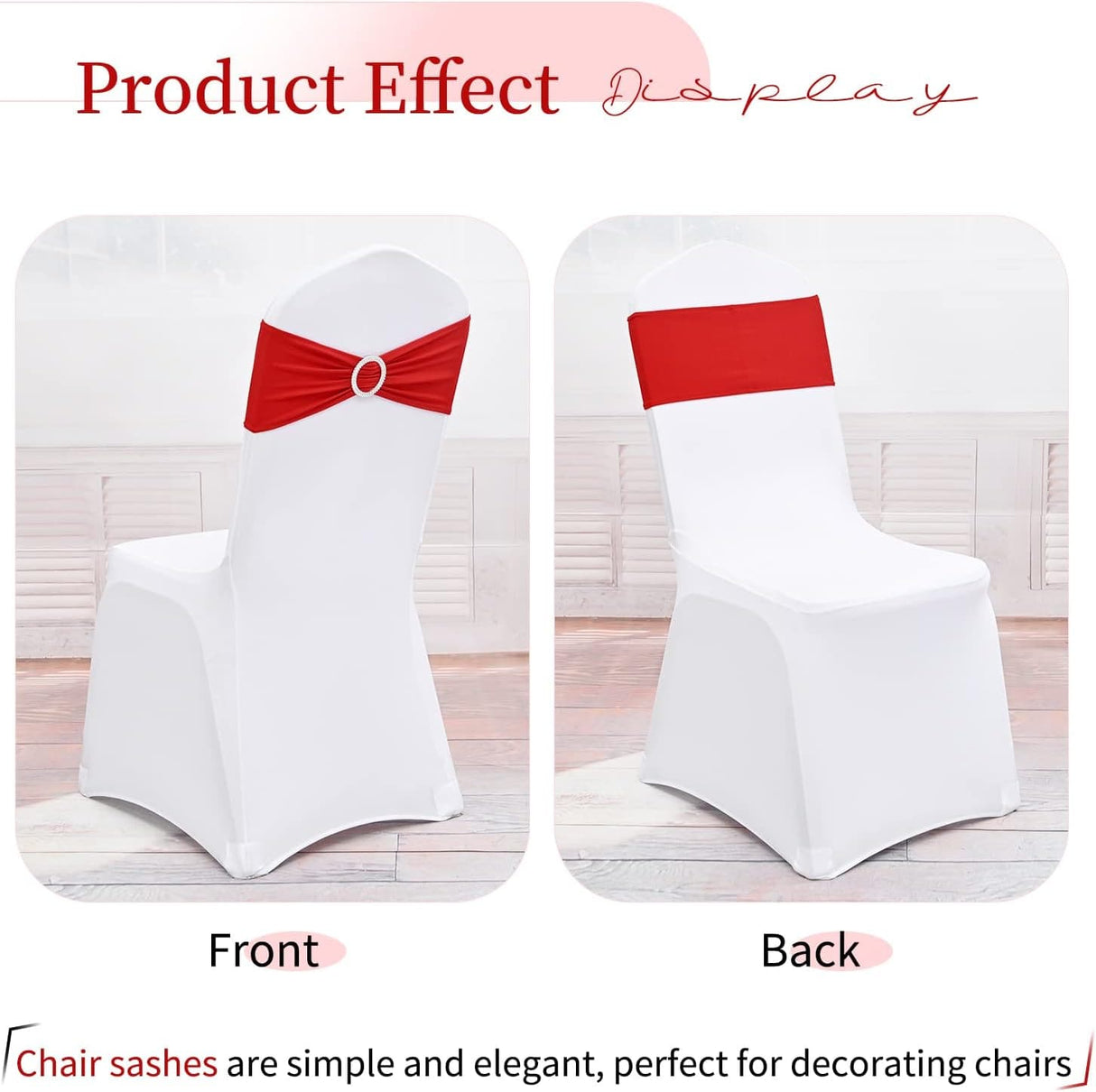 Pack of 60 Spandex Chair Sashes Stretch Chair Band Sashes with Buckle,Elastic Chair Cover Bows for Wedding Reception,Chair Bows Ties for Wedding Banquet Events Party Chair Decoration