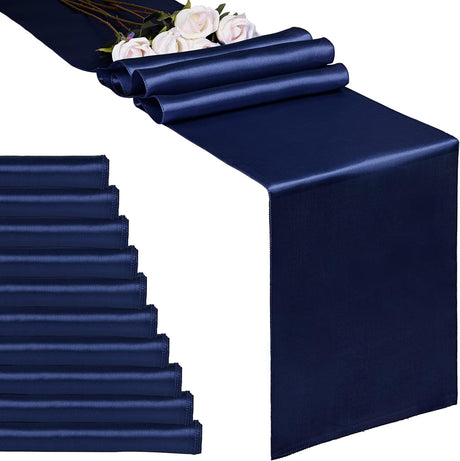 10-Pack 12 x 108 inches Long Premium Satin Table Runner for Wedding, Decorations for Birthday Parties, Banquets, Graduations, Engagements, Table Runners fit Rectange and Round Table