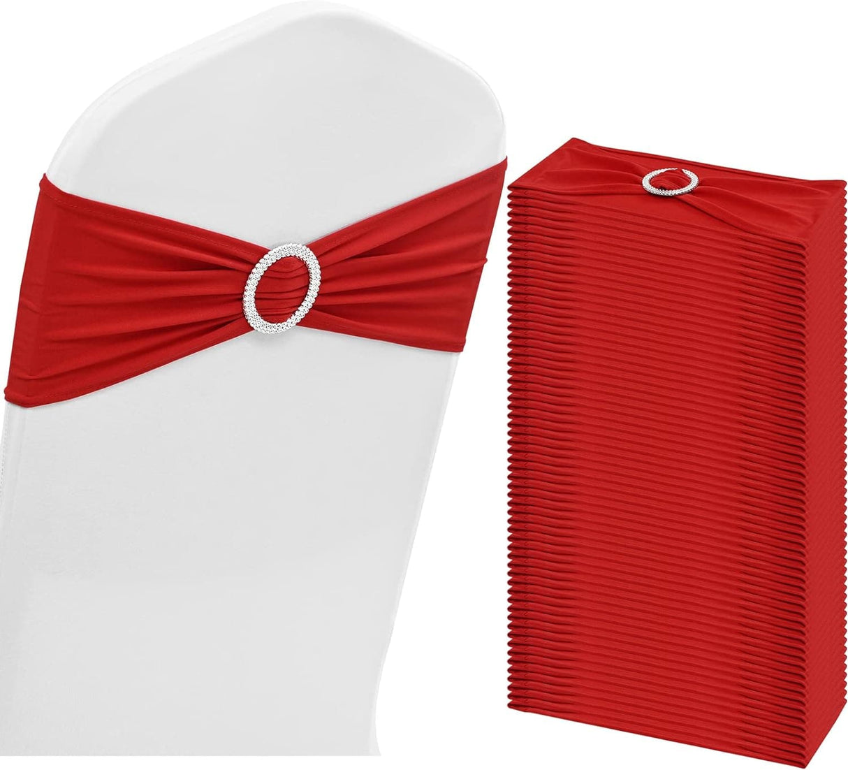 Pack of 60 Spandex Chair Sashes Stretch Chair Band Sashes with Buckle, Elastic Chair Cover Bows for Wedding Reception, Chair Bows Ties for Wedding Banquet Events Party Chairs Decoration