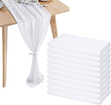10 /20Pcs Chiffon Table Runner 10Ft-28x120 Inches  Sheer Fabric Runner Romantic Wedding Runner Table Covers for Wedding Decor Birthday Party Baby&Bridal Shower Ceremony Rustic Table Decoration