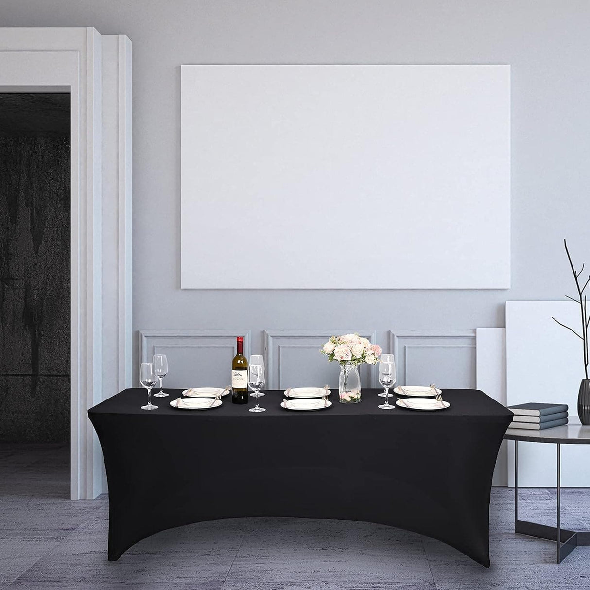 6PCS 6-FT Spandex Table Cover,Spandex Elastic Tablecloth,Rectangular Cocktail Tablecloth, Tight Anti-Wrinkle Black Table Clothes Washable for Craft Exhibitions/Wedding/Birthday Party