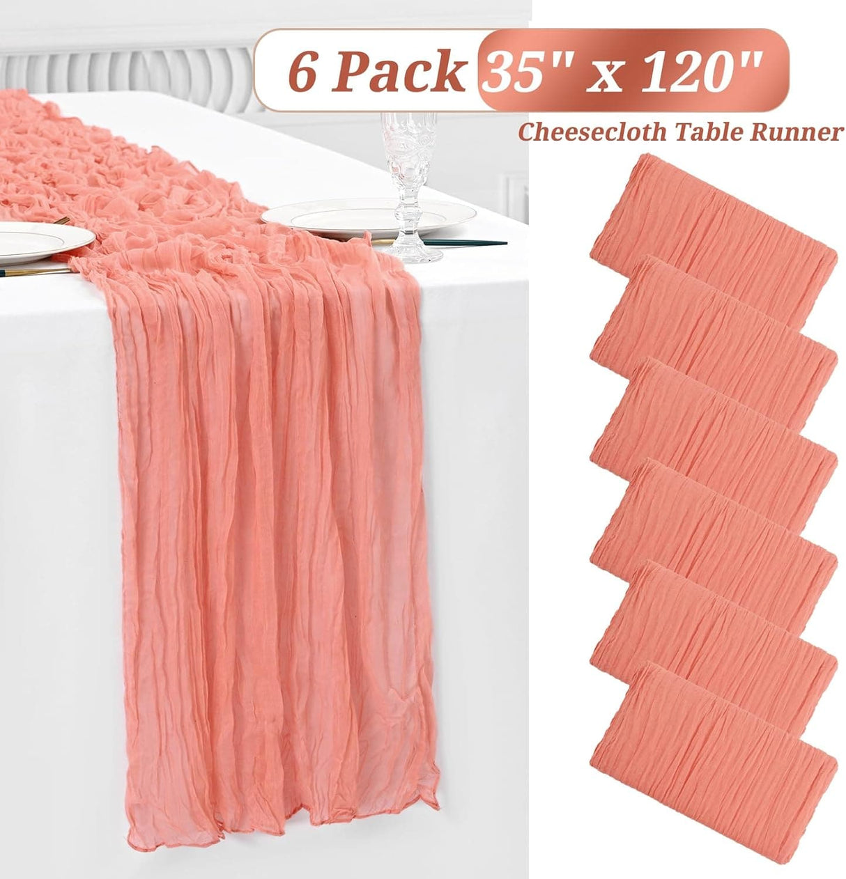 10 Pack /6 Pack Cheesecloth Table Runner Gauze Table Runner 10FT Long Semi-Sheer Table Runner Boho or Rustic Wedding Table Decor for Wedding Decor Arch Draping Bridal Shower Holiday Party