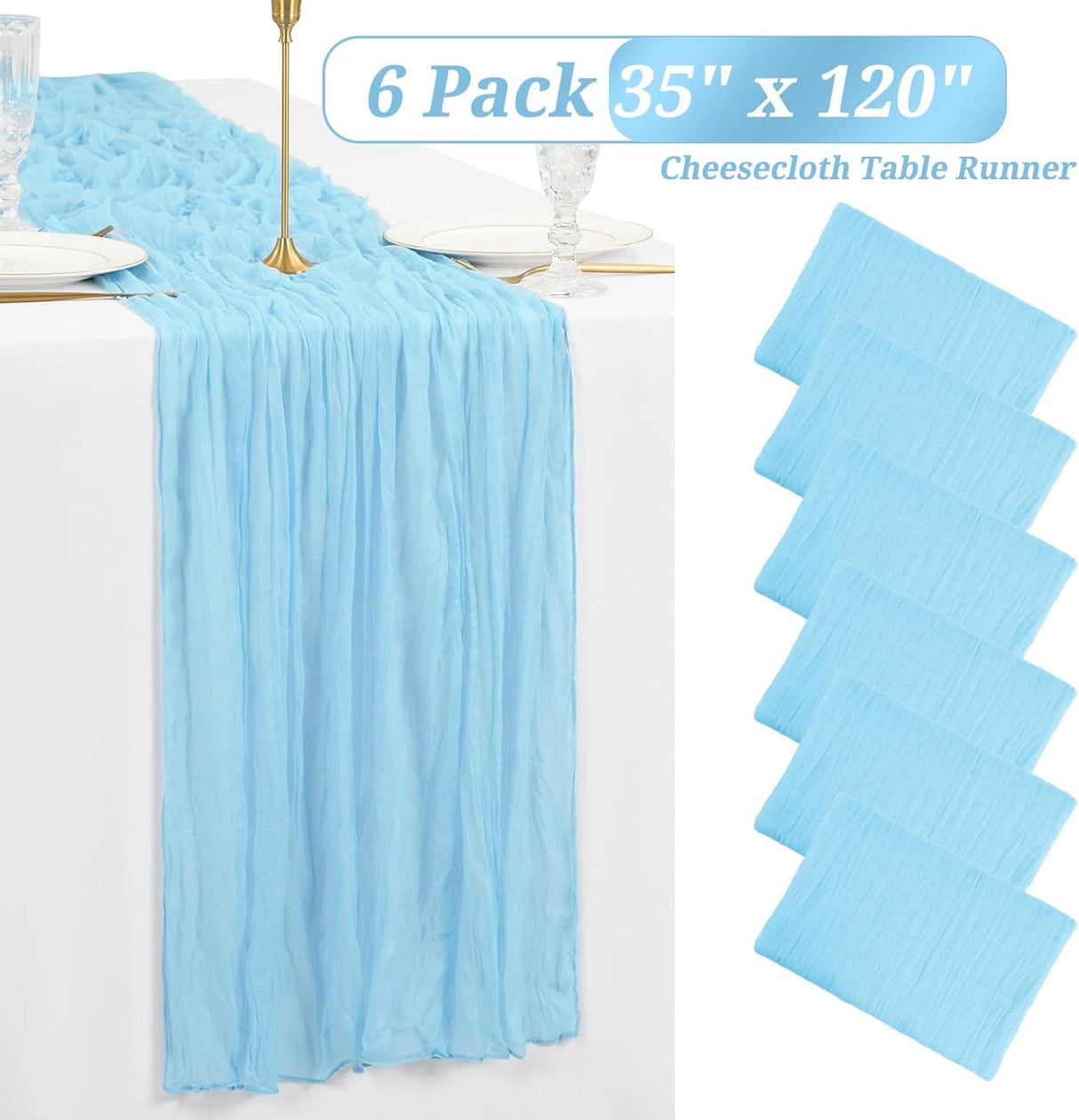6 Pack/10 PackCheesecloth Table Runner Gauze Table Runner 10FT Long Semi-Sheer Table Runner Boho or Rustic Wedding Table Decor for Wedding Decor Arch Draping Bridal Shower Holiday Party
