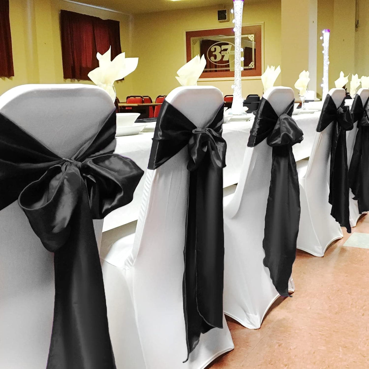 50 PCS Satin Chair Sash Chair Decorative Bow Designed Chair Cover Chair Sashes for Thanksgiving Wedding Banquet Party Home Kitchen Decoration