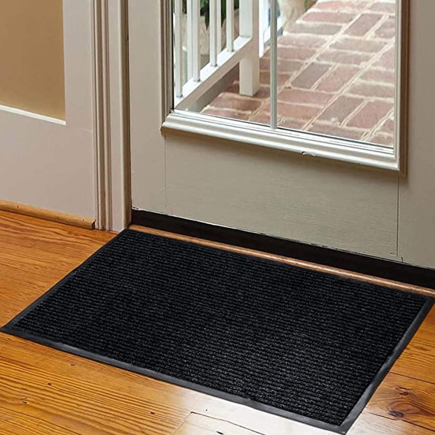 Heavy Duty Entrance Mats, Indoor and Outdoor Rubber Door Mat, Easy Clean Waterproof Anti-Slip Floor Doormat Rug, Low Profile Entrance Shoe Scraper for Entryway, Patio, Garage