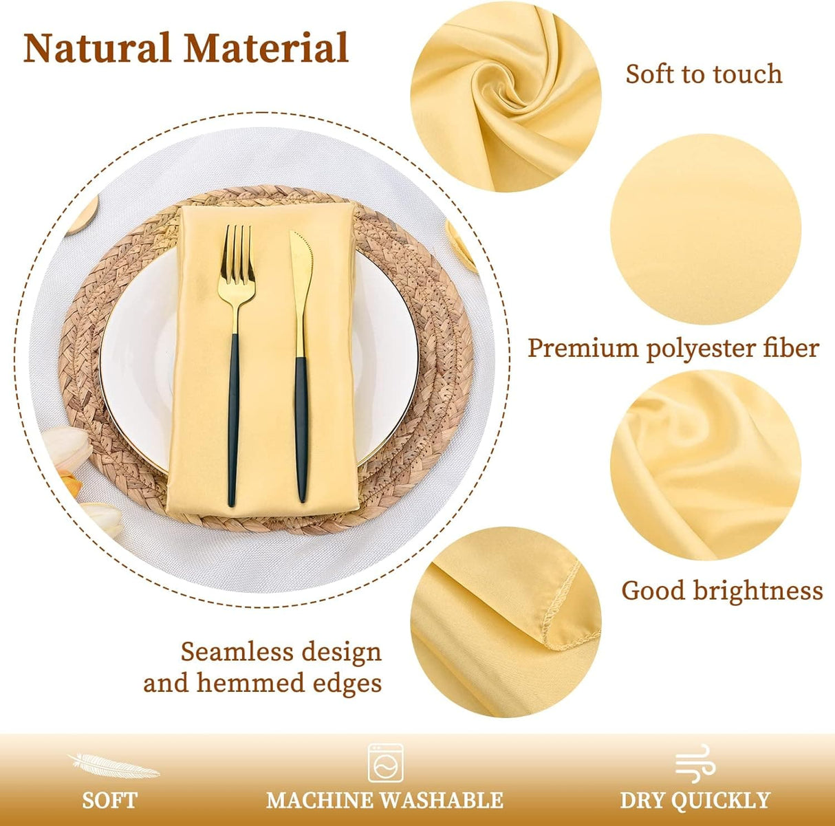 60 Pack Satin Napkins Satin Soft Dinner Napkins Square Table Napkins Washable Oversized Hemmed Table Napkins for Wedding Banquet Restaurant Party Dinner Decoration