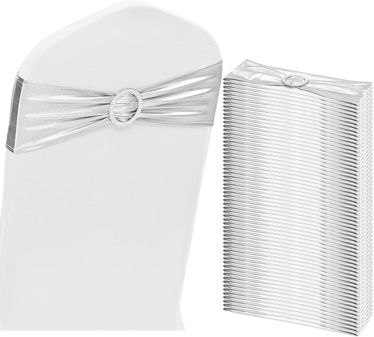 Pack of 60 Spandex Chair Sashes Stretch Chair Band Sashes with Buckle, Elastic Chair Cover Bows for Wedding Reception, Chair Bows Ties for Wedding Banquet Events Party Chairs Decoration