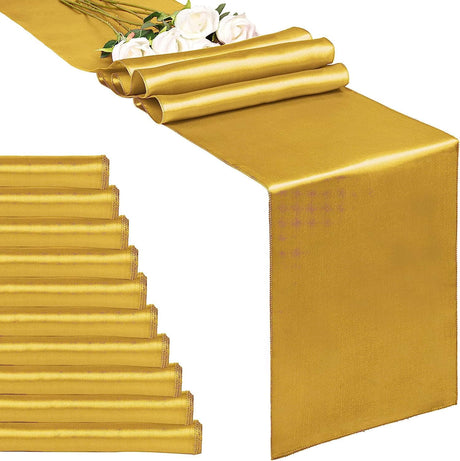 10-Pack 12 x 108 inches Long Premium Satin Table Runner for Wedding, Decorations for Birthday Parties, Banquets, Graduations, Engagements, Table Runners fit Rectange and Round Table
