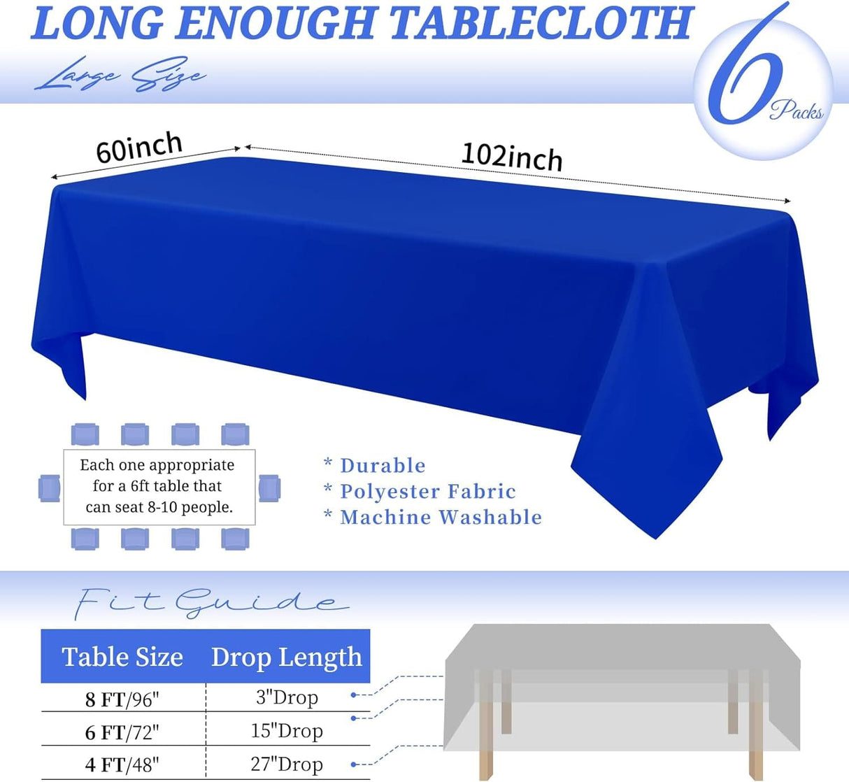 2/4/6 Pack Tablecloth 60 x 102 inch Polyester Table Cloth for 6 Foot Rectangle Tables,Stain and Wrinkle Resistant Washable Fabric Table Covers Polyester Beige Table Clothes for Wedding,Party,Banquet