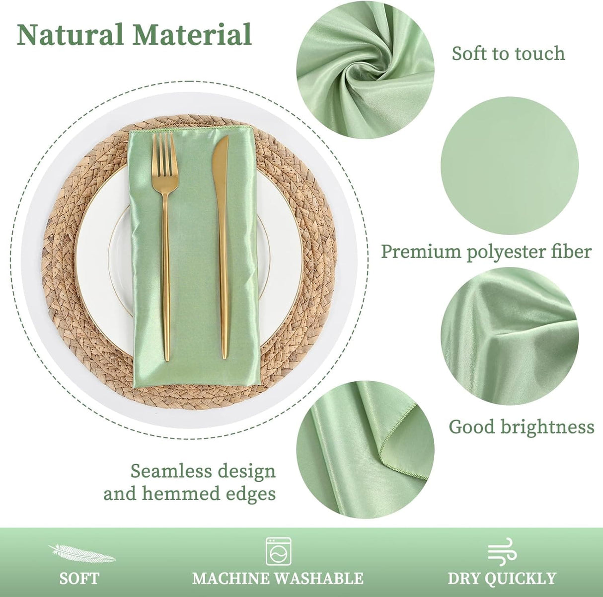 60 Pack Satin Napkins Satin Soft Dinner Napkins Square Table Napkins Washable Oversized Hemmed Table Napkins for Wedding Banquet Restaurant Party Dinner Decoration