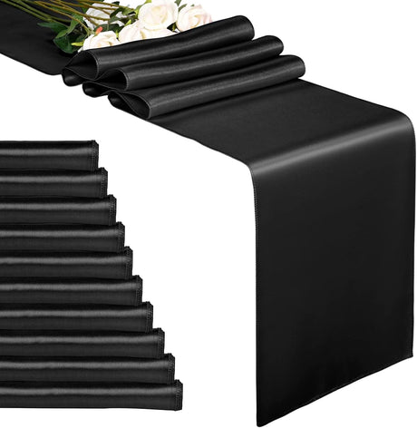 10-Pack 12 x 108 inches Long Premium Satin Table Runner for Wedding, Decorations for Birthday Parties, Banquets, Graduations, Engagements, Table Runners fit Rectange and Round Table