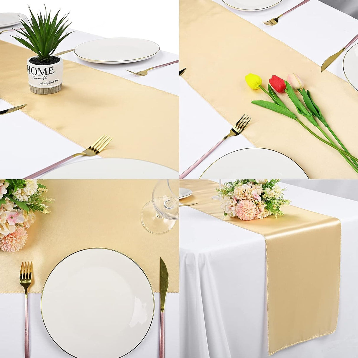10-Pack 12 x 108 inches Long Premium Satin Table Runner for Wedding, Decorations for Birthday Parties, Banquets, Graduations, Engagements, Table Runners fit  and Round Table