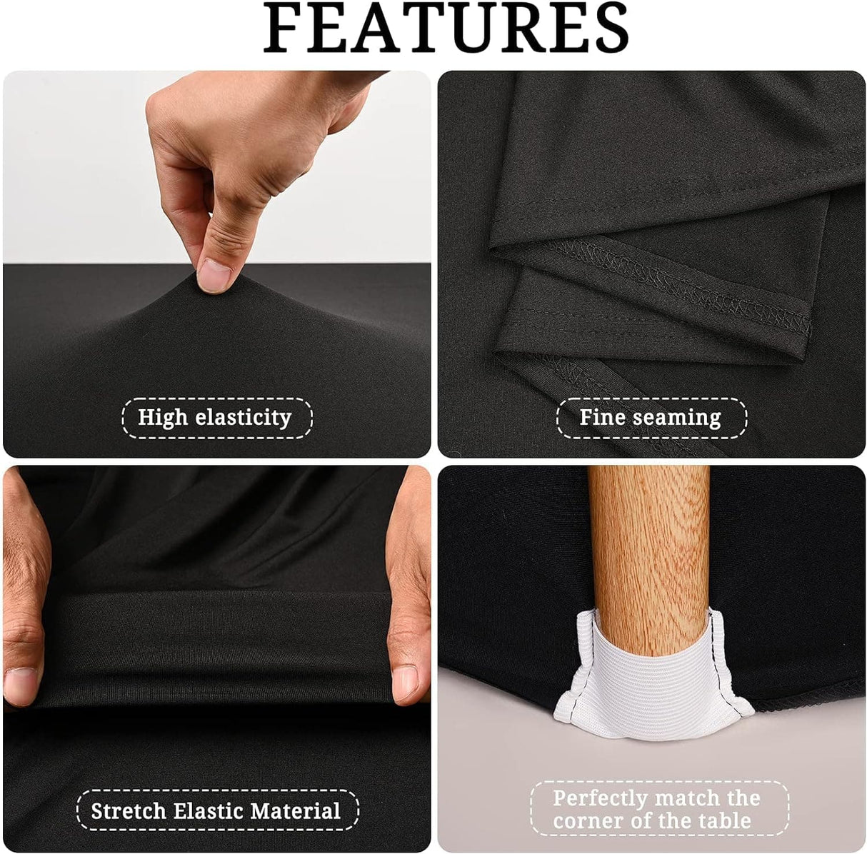 6PCS 6-FT Spandex Table Cover,Spandex Elastic Tablecloth,Rectangular Cocktail Tablecloth, Tight Anti-Wrinkle Black Table Clothes Washable for Craft Exhibitions/Wedding/Birthday Party