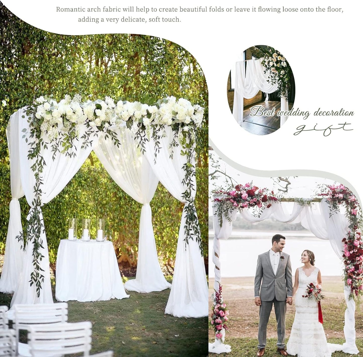 28"x20ft Wedding Arch Drapes for Ceremony Chiffon Fabric