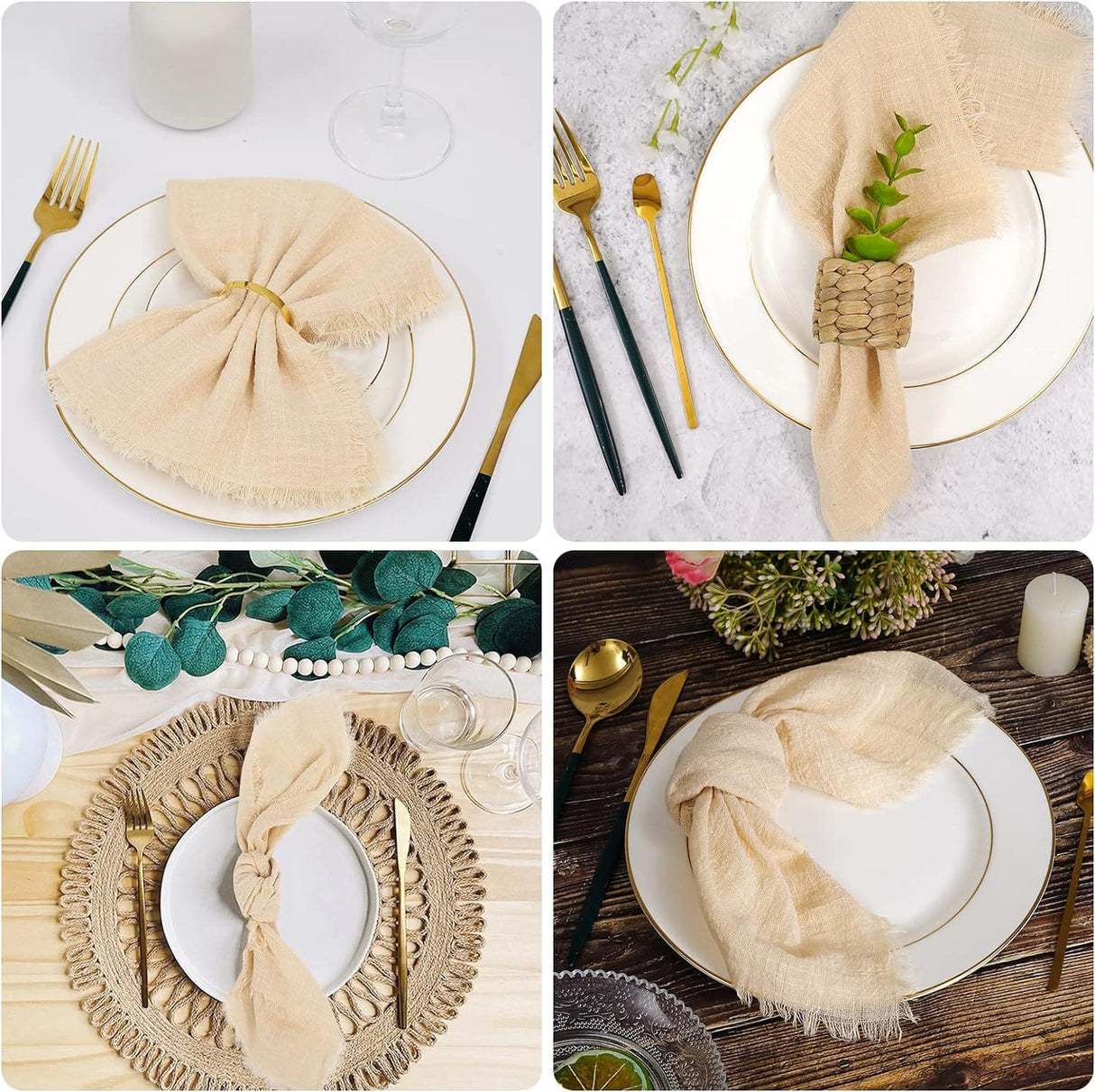 Handmade Cloth Napkins with Fringe 16x16 Inches,Set of 24 Cotton Napkins,Delicate Handmade Cloth Napkins Rustic Dinner Napkins Decorative Table Napkins for Wedding/Dinner/Party