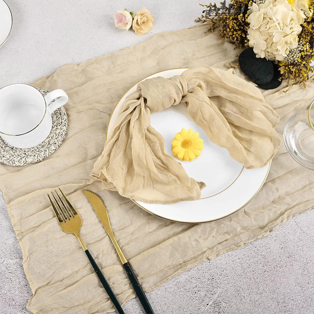 30/60  Pack Gauze Cheesecloth Napkins 20 x 20 Inch Wrinkled Dinner Napkins Rustic Boho Table Napkins Decorative Cloth Napkins for Weddings Parties Event Family Dinner Table Decoration