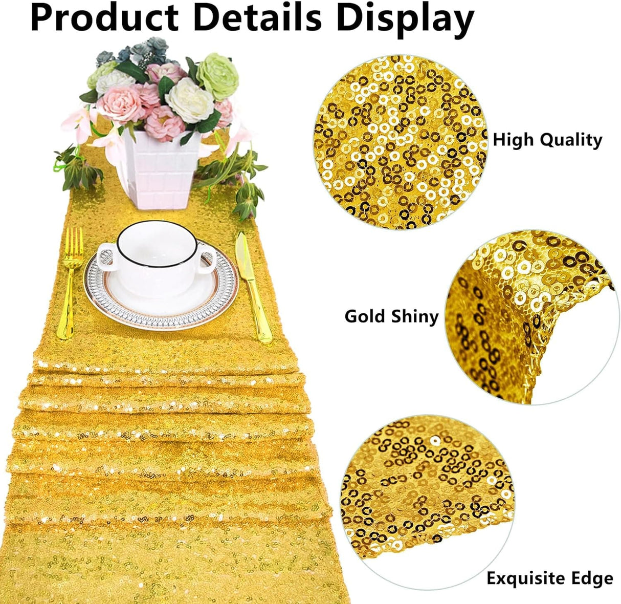 10/20 Pack Table Runner 12" x 72" Table Cloth for Rectangle Tables Sparkle Table Covers for Wedding Engagement Birthday Party Holiday Decorations Baby Shower