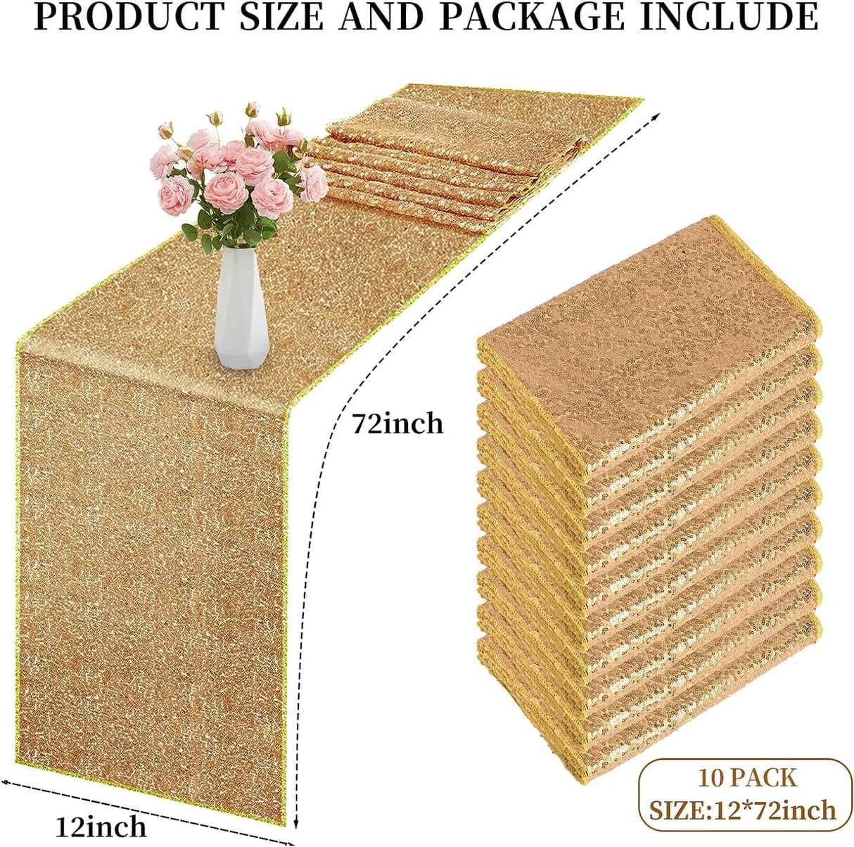 10/20 Pack Table Runner 12" x 72" Table Cloth for Rectangle Tables Sparkle Table Covers for Wedding Engagement Birthday Party Holiday Decorations Baby Shower