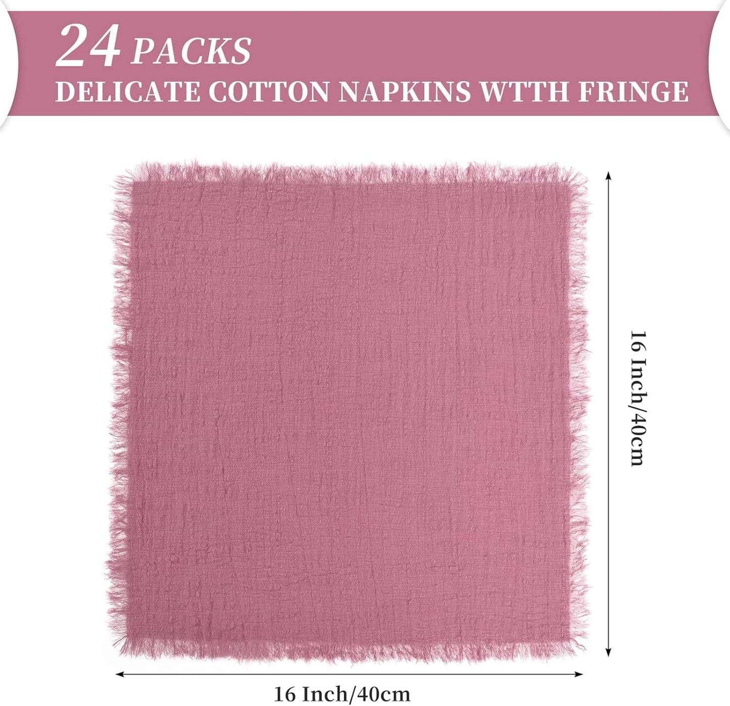 Napkins with Fringe Set of 24-16x16 Inches
