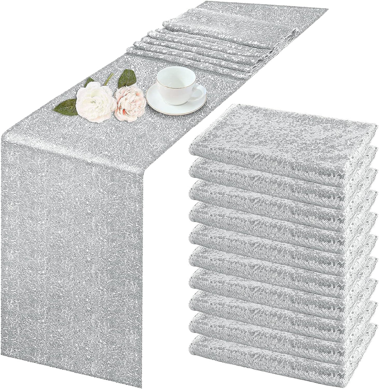 10 Pack Table Runner 12" x 72" Table Cloth for Rectangle Tables Sparkle Table Covers for Wedding Engagement Birthday Party Holiday Decorations Baby Shower
