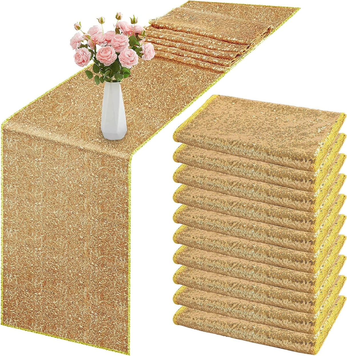 10 Pack Table Runner 12" x 72" Table Cloth for Rectangle Tables Sparkle Table Covers for Wedding Engagement Birthday Party Holiday Decorations Baby Shower