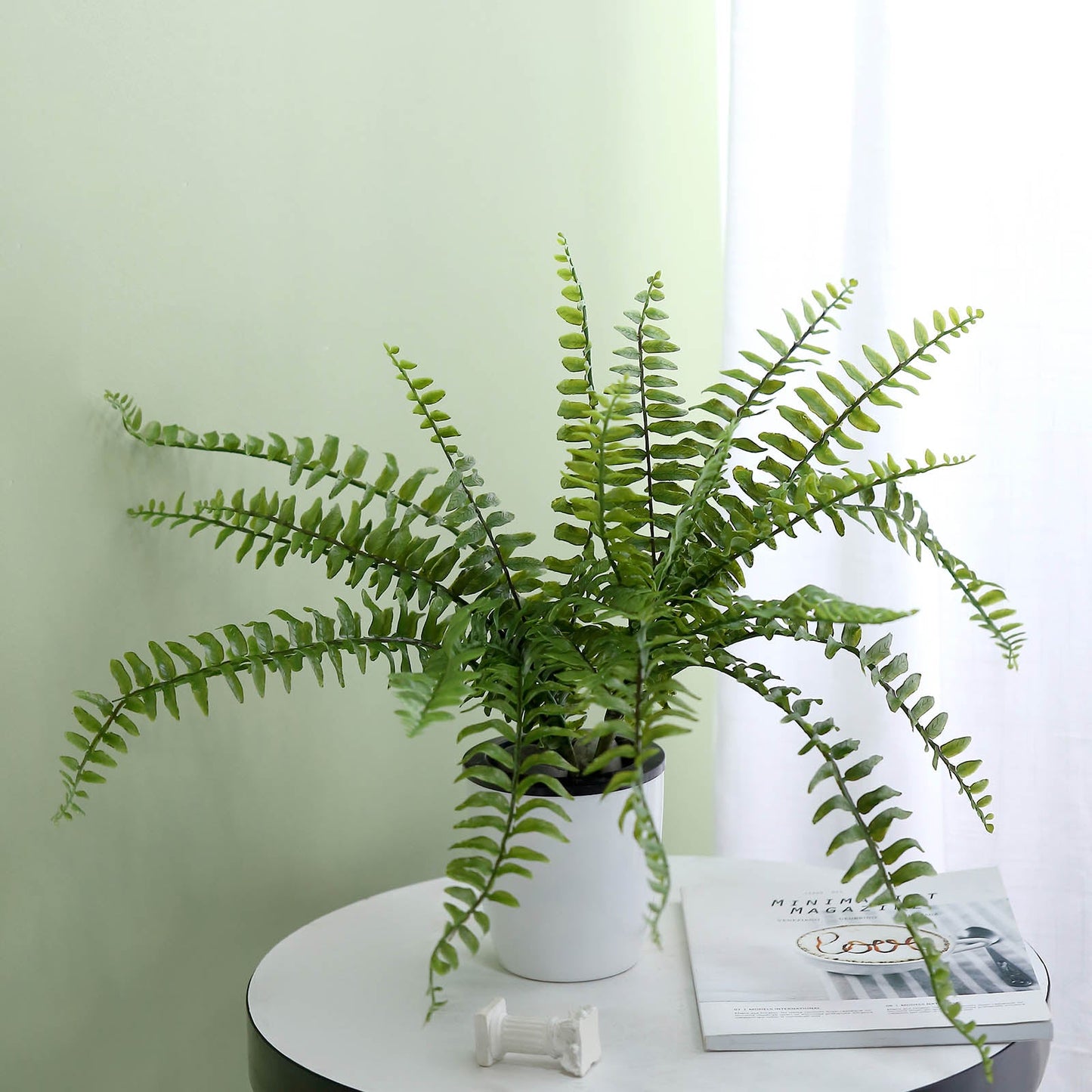 Artificial Boston Fern Green Leaf Plant, Premium Real Touch Indoor Spray 20"