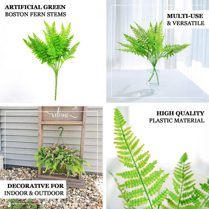 2 Stems Green Artificial Boston Fern Leaf Plant Indoor Faux Spray 19"