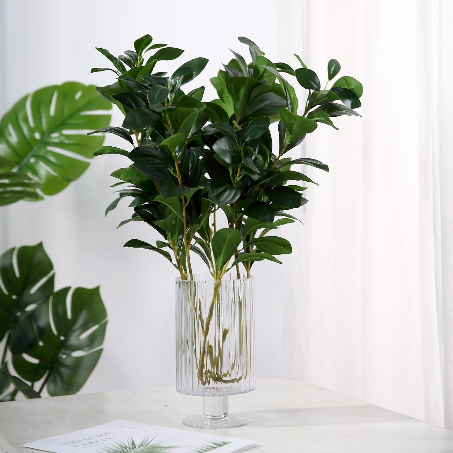 2 Stems Green Artificial Lemon Leaf Branches Faux Greenery Plant 26"