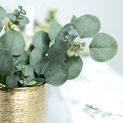 14 Stems Real Touch Artificial Eucalyptus Leaf Flower Bouquet, Faux Silver Dollar Branches, Vase Floral Arrangement 12"