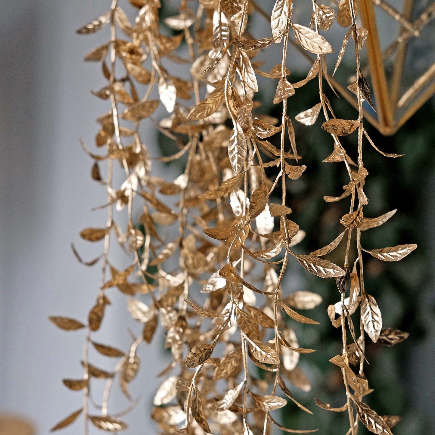 2 Pack Metallic Gold Artificial Hanging Ivy Leaf Stem Garlands, Faux Decorative Willow Vines 41"
