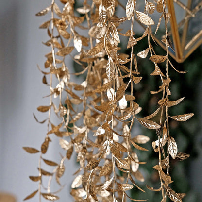 2 Pack Metallic Gold Artificial Hanging Ivy Leaf Stem Garlands, Faux Decorative Willow Vines 41"