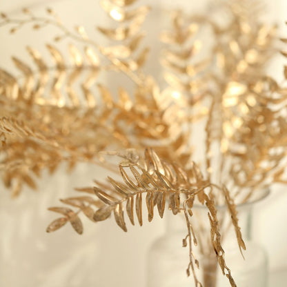 2 Pack Metallic Gold Artificial Fern Leaf Branches, Faux Decorative Bouquets 21"