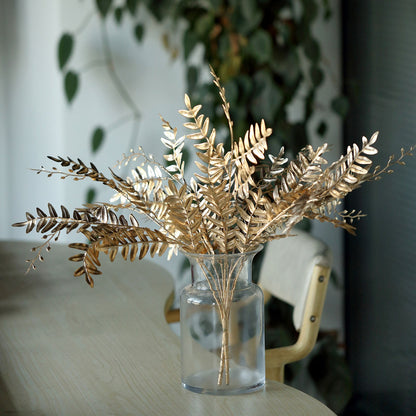 2 Pack Metallic Gold Artificial Fern Leaf Branches, Faux Decorative Bouquets 21"