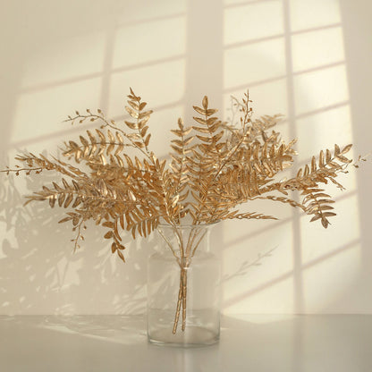 2 Pack Metallic Gold Artificial Fern Leaf Branches, Faux Decorative Bouquets 21"