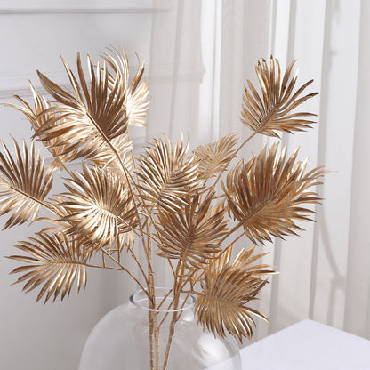 3 Pack Metallic Gold Artificial Palm Leaf Branches, Faux Plant Vase Fillers 24"