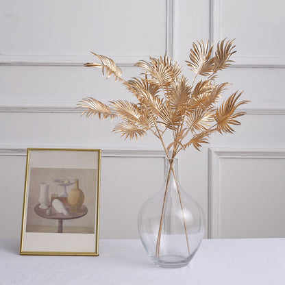 3 Pack Metallic Gold Artificial Palm Leaf Branches, Faux Plant Vase Fillers 24"