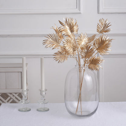 3 Pack Metallic Gold Artificial Palm Leaf Branches, Faux Plant Vase Fillers 24"