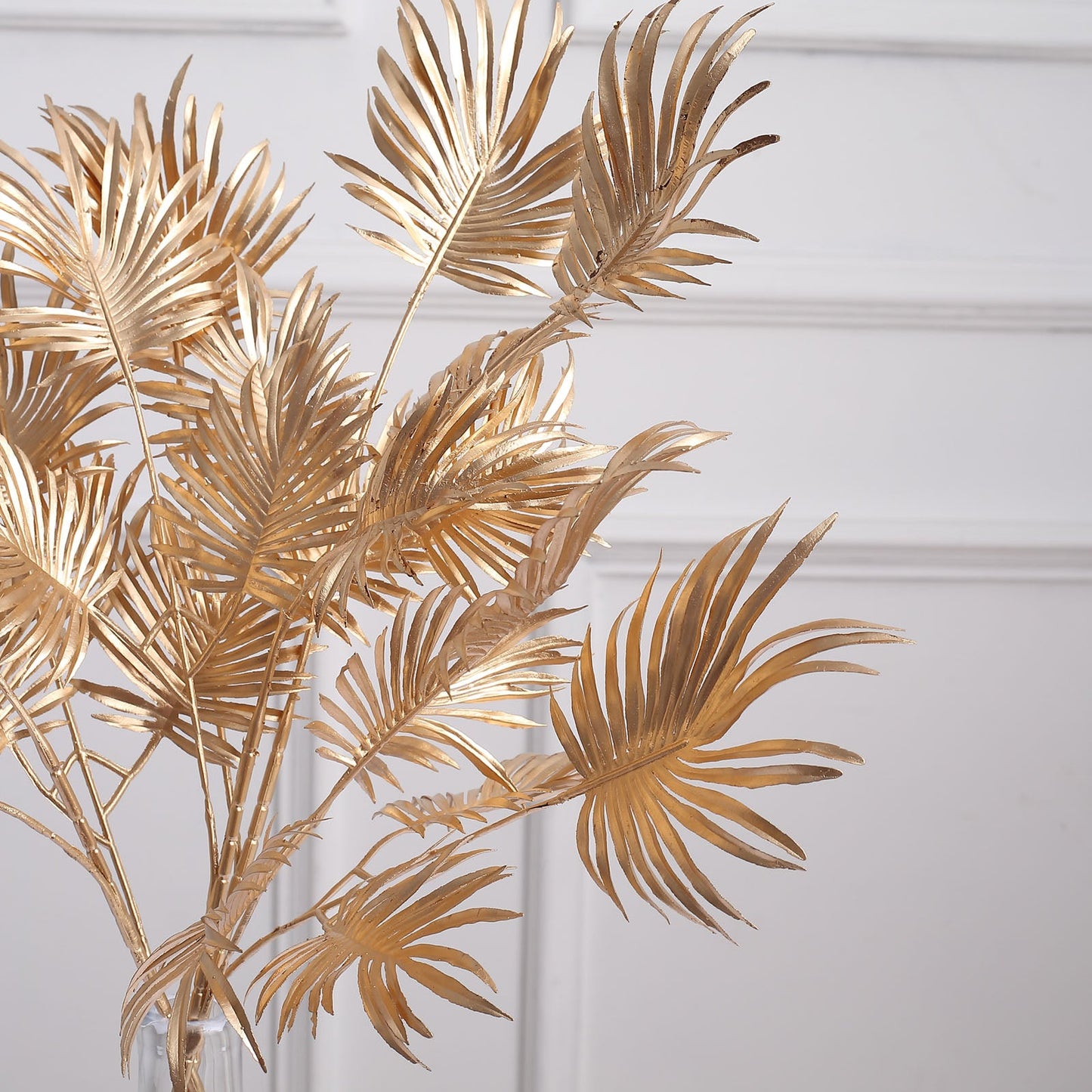 3 Pack Metallic Gold Artificial Palm Leaf Branches, Faux Plant Vase Fillers 24"