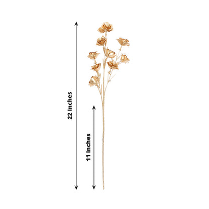 3 Pack Metallic Gold Artificial Rose Flower Sprays, Decorative Floral Branches 22"